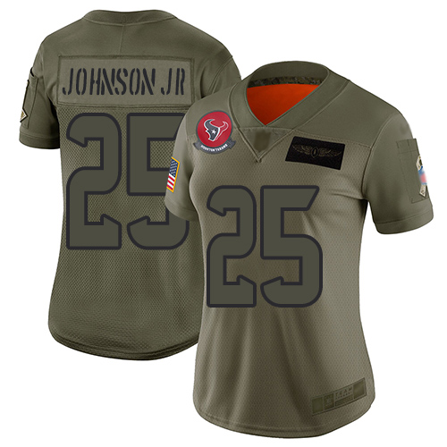 Texans #25 Duke Johnson Jr Camo Women's Stitched Football Limited 2019 Salute to Service Jersey