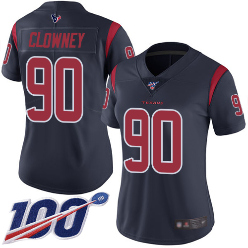 Texans #90 Jadeveon Clowney Navy Blue Women's Stitched Football Limited Rush 100th Season Jersey