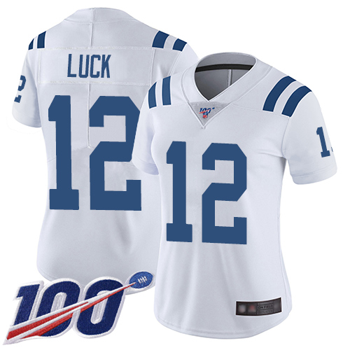 Colts #12 Andrew Luck White Women's Stitched Football 100th Season Vapor Limited Jersey