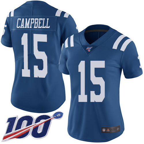 Colts #15 Parris Campbell Royal Blue Women's Stitched Football Limited Rush 100th Season Jersey