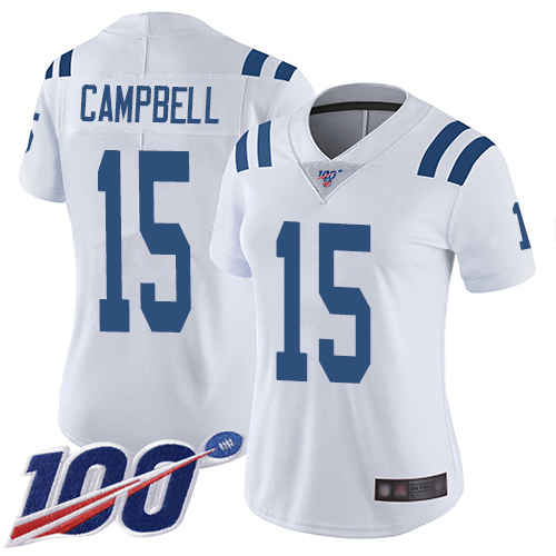 Colts #15 Parris Campbell White Women's Stitched Football 100th Season Vapor Limited Jersey