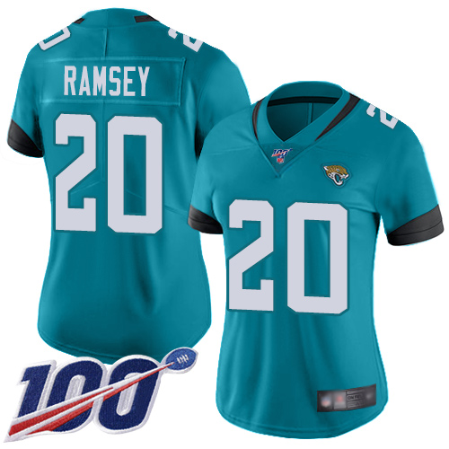 Jaguars #20 Jalen Ramsey Teal Green Alternate Women's Stitched Football 100th Season Vapor Limited Jersey