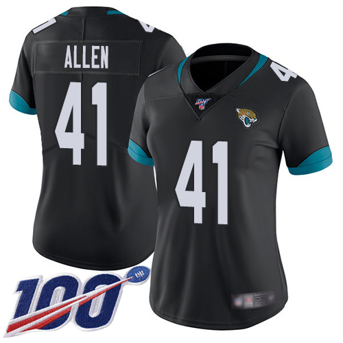Jaguars #41 Josh Allen Black Team Color Women's Stitched Football 100th Season Vapor Limited Jersey