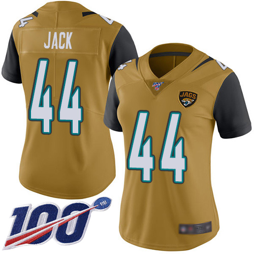Jaguars #44 Myles Jack Gold Women's Stitched Football Limited Rush 100th Season Jersey