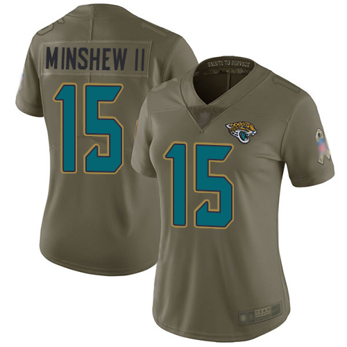Jaguars #15 Gardner Minshew II Olive Women's Stitched Football Limited 2017 Salute to Service Jersey