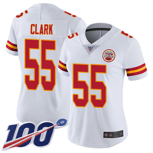 Chiefs #55 Frank Clark White Women's Stitched Football 100th Season Vapor Limited Jersey