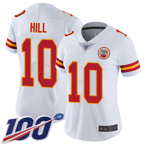 Chiefs #10 Tyreek Hill White Women's Stitched Football 100th Season Vapor Limited Jersey