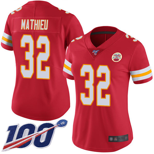 Chiefs #32 Tyrann Mathieu Red Team Color Women's Stitched Football 100th Season Vapor Limited Jersey