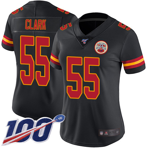 Chiefs #55 Frank Clark Black Women's Stitched Football Limited Rush 100th Season Jersey