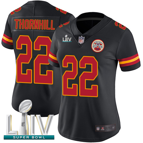 Chiefs #22 Juan Thornhill Black Super Bowl LIV Bound Women's Stitched Football Limited Rush Jersey