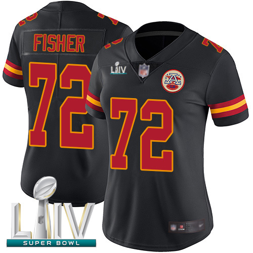 Chiefs #72 Eric Fisher Black Super Bowl LIV Bound Women's Stitched Football Limited Rush Jersey