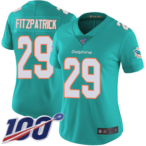 Dolphins #29 Minkah Fitzpatrick Aqua Green Team Color Women's Stitched Football 100th Season Vapor Limited Jersey