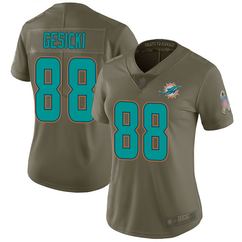 Dolphins #88 Mike Gesicki Olive Women's Stitched Football Limited 2017 Salute to Service Jersey
