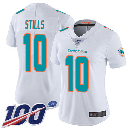 Dolphins #10 Kenny Stills White Women's Stitched Football 100th Season Vapor Limited Jersey