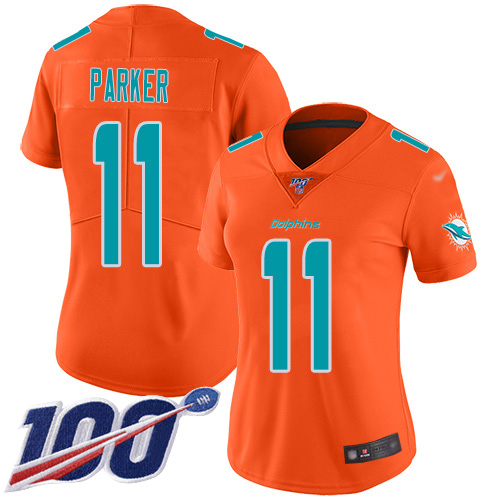 Dolphins #11 DeVante Parker Orange Women's Stitched Football Limited Inverted Legend 100th Season Jersey