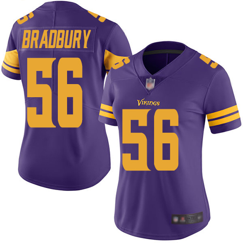 Vikings #56 Garrett Bradbury Purple Women's Stitched Football Limited Rush Jersey