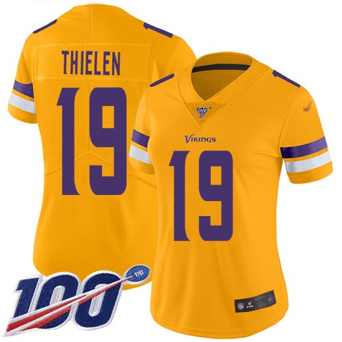 Vikings #19 Adam Thielen Gold Women's Stitched Football Limited Inverted Legend 100th Season Jersey