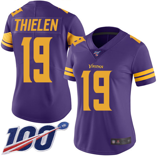 Vikings #19 Adam Thielen Purple Women's Stitched Football Limited Rush 100th Season Jersey