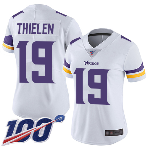 Vikings #19 Adam Thielen White Women's Stitched Football 100th Season Vapor Limited Jersey