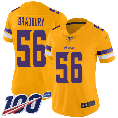 Vikings #56 Garrett Bradbury Gold Women's Stitched Football Limited Inverted Legend 100th Season Jersey