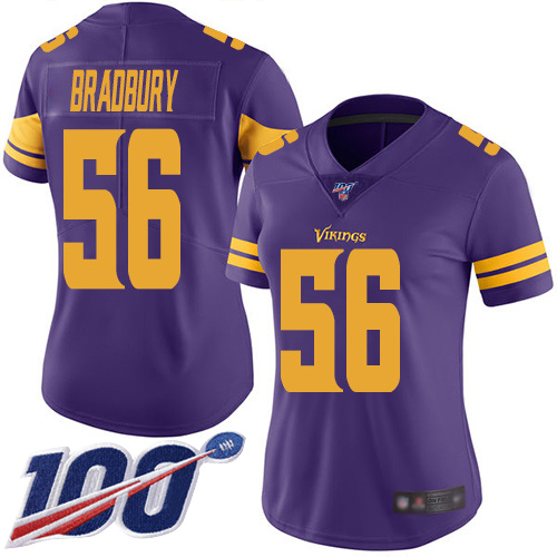 Vikings #56 Garrett Bradbury Purple Women's Stitched Football Limited Rush 100th Season Jersey
