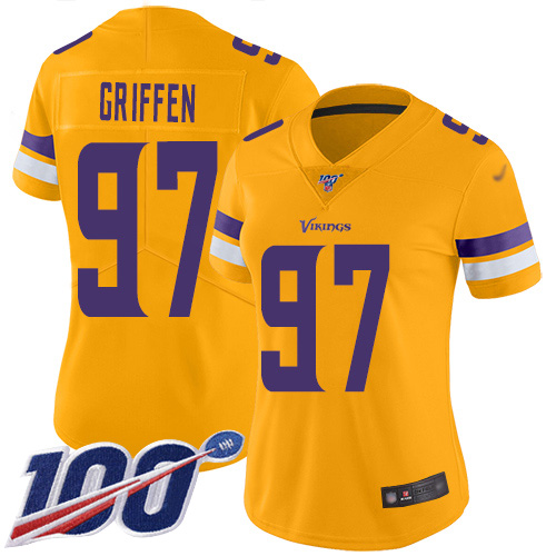 Vikings #97 Everson Griffen Gold Women's Stitched Football Limited Inverted Legend 100th Season Jersey