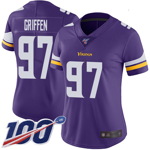 Vikings #97 Everson Griffen Purple Team Color Women's Stitched Football 100th Season Vapor Limited Jersey