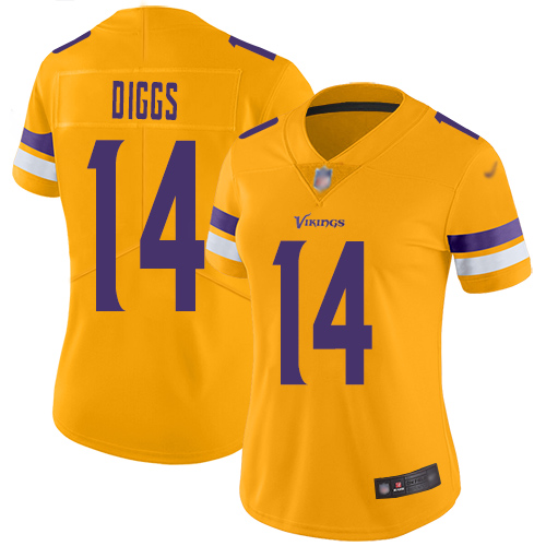 Vikings #14 Stefon Diggs Gold Women's Stitched Football Limited Inverted Legend Jersey