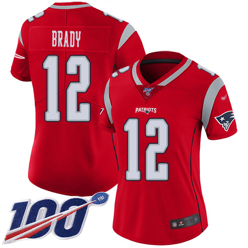 Patriots #12 Tom Brady Red Women's Stitched Football Limited Inverted Legend 100th Season Jersey