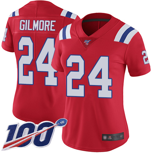 Patriots #24 Stephon Gilmore Red Alternate Women's Stitched Football 100th Season Vapor Limited Jersey