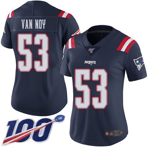 Patriots #53 Kyle Van Noy Navy Blue Women's Stitched Football Limited Rush 100th Season Jersey