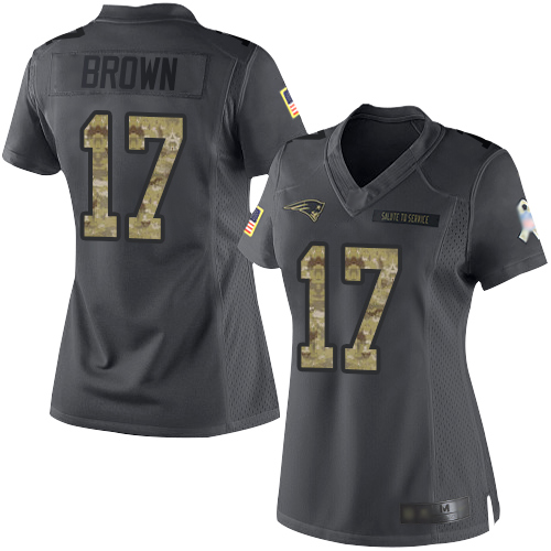 Patriots #17 Antonio Brown Black Women's Stitched Football Limited 2016 Salute to Service Jersey