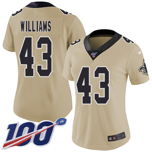 Saints #43 Marcus Williams Gold Women's Stitched Football Limited Inverted Legend 100th Season Jersey