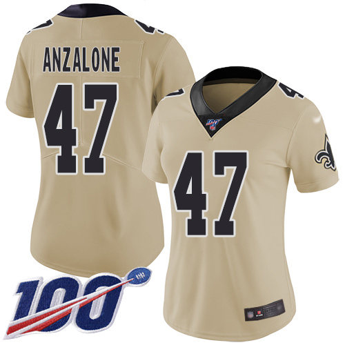 Saints #47 Alex Anzalone Gold Women's Stitched Football Limited Inverted Legend 100th Season Jersey