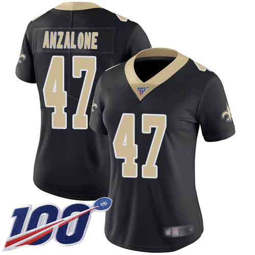 Saints #47 Alex Anzalone Black Team Color Women's Stitched Football 100th Season Vapor Limited Jersey