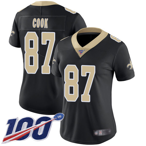 Saints #87 Jared Cook Black Team Color Women's Stitched Football 100th Season Vapor Limited Jersey