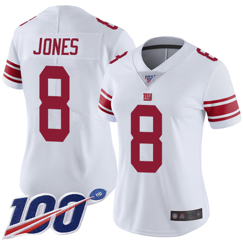 Giants #8 Daniel Jones White Women's Stitched Football 100th Season Vapor Limited Jersey