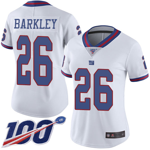 Giants #26 Saquon Barkley White Women's Stitched Football Limited Rush 100th Season Jersey