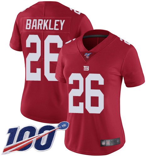 Giants #26 Saquon Barkley Red Alternate Women's Stitched Football 100th Season Vapor Limited Jersey