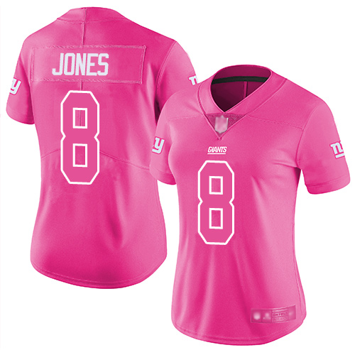 Giants #8 Daniel Jones Pink Women's Stitched Football Limited Rush Fashion Jersey