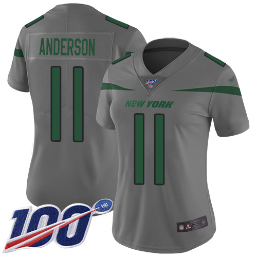 Jets #11 Robby Anderson Gray Women's Stitched Football Limited Inverted Legend 100th Season Jersey