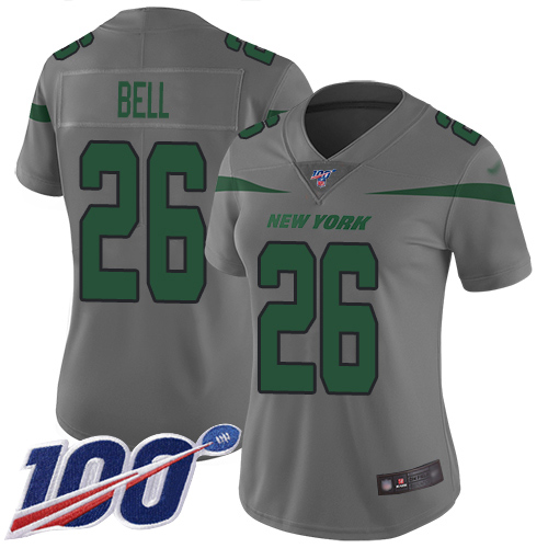 Jets #26 Le'Veon Bell Gray Women's Stitched Football Limited Inverted Legend 100th Season Jersey