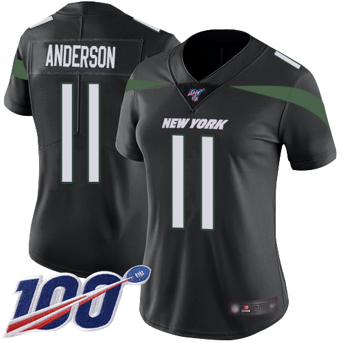 Jets #11 Robby Anderson Black Alternate Women's Stitched Football 100th Season Vapor Limited Jersey