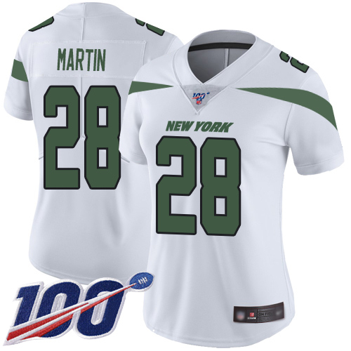 Jets #28 Curtis Martin White Women's Stitched Football 100th Season Vapor Limited Jersey