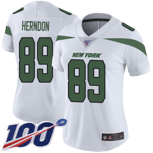 Jets #89 Chris Herndon White Women's Stitched Football 100th Season Vapor Limited Jersey
