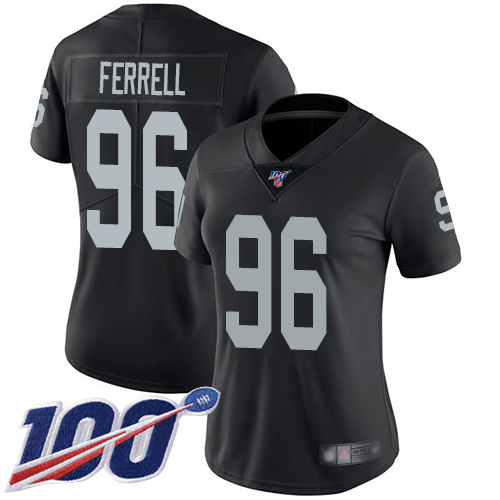 Raiders #96 Clelin Ferrell Black Team Color Women's Stitched Football 100th Season Vapor Limited Jersey
