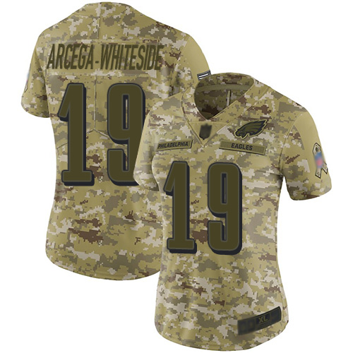 Eagles #19 JJ Arcega-Whiteside Camo Women's Stitched Football Limited 2018 Salute to Service Jersey