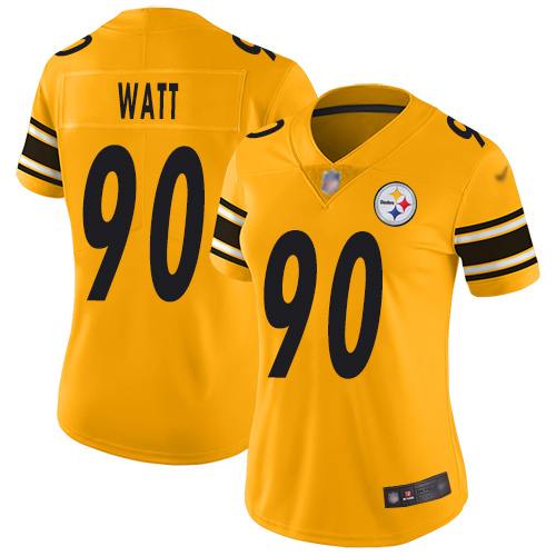 Steelers #90 T. J. Watt Gold Women's Stitched Football Limited Inverted Legend Jersey