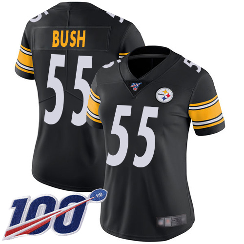Steelers #55 Devin Bush Black Team Color Women's Stitched Football 100th Season Vapor Limited Jersey