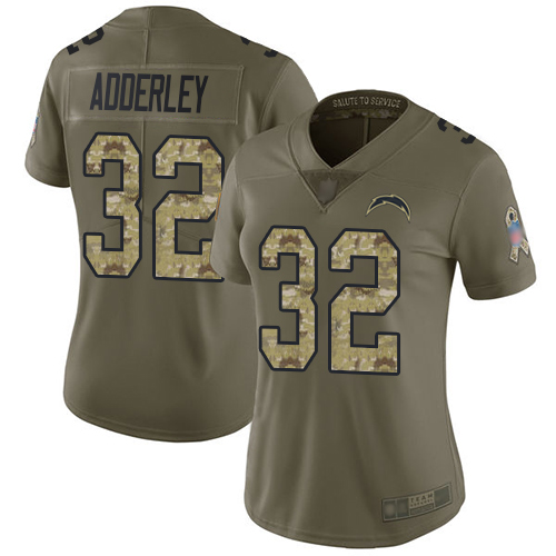 Chargers #32 Nasir Adderley Olive/Camo Women's Stitched Football Limited 2017 Salute to Service Jersey